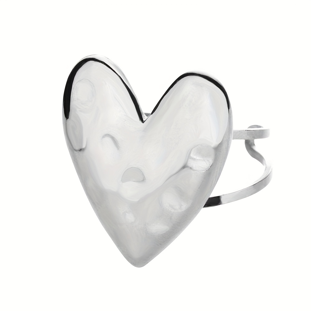 TEMU 1 Bague ouverte en acier inoxydable de cœur, style exagéré personnalisé, pour une tenue quotidienne, bague de mariage