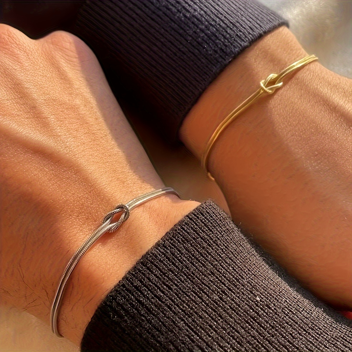 Image of 2pcs Fashionable, Simple, And Elegant Vintage Exquisite Twisted Bracelet Set, The For Gifts For , Family, , For Holidays, Vacations, Parties, Dates, And Daily Wear
