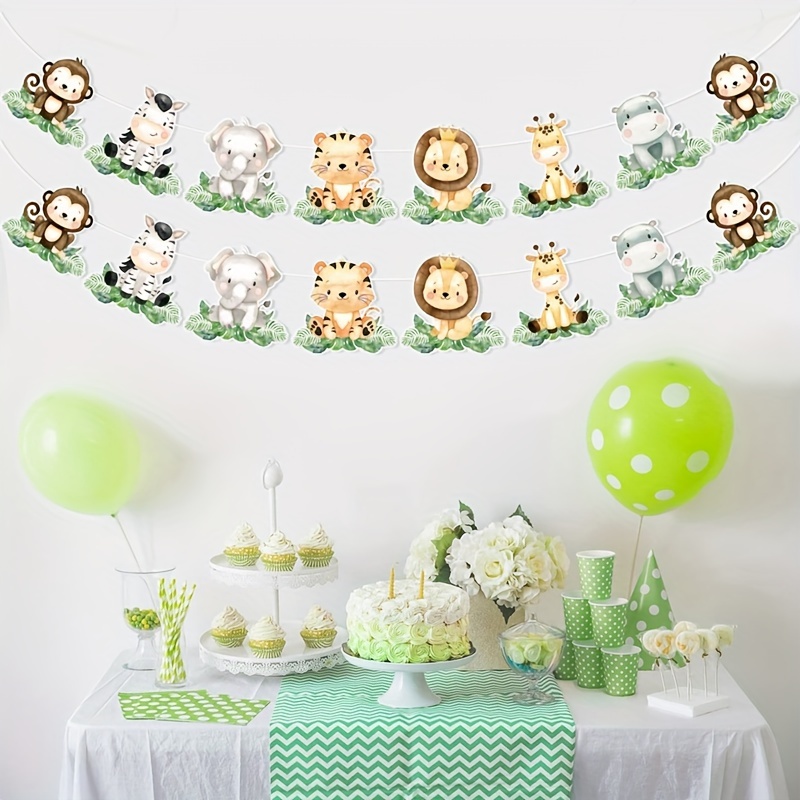 

Animal Banner Set - 1st Birthday, Shower & Green Themed Parties - No Power Needed, Feather-free Paper Decorations, Pulling Flag, Hanging Supplies