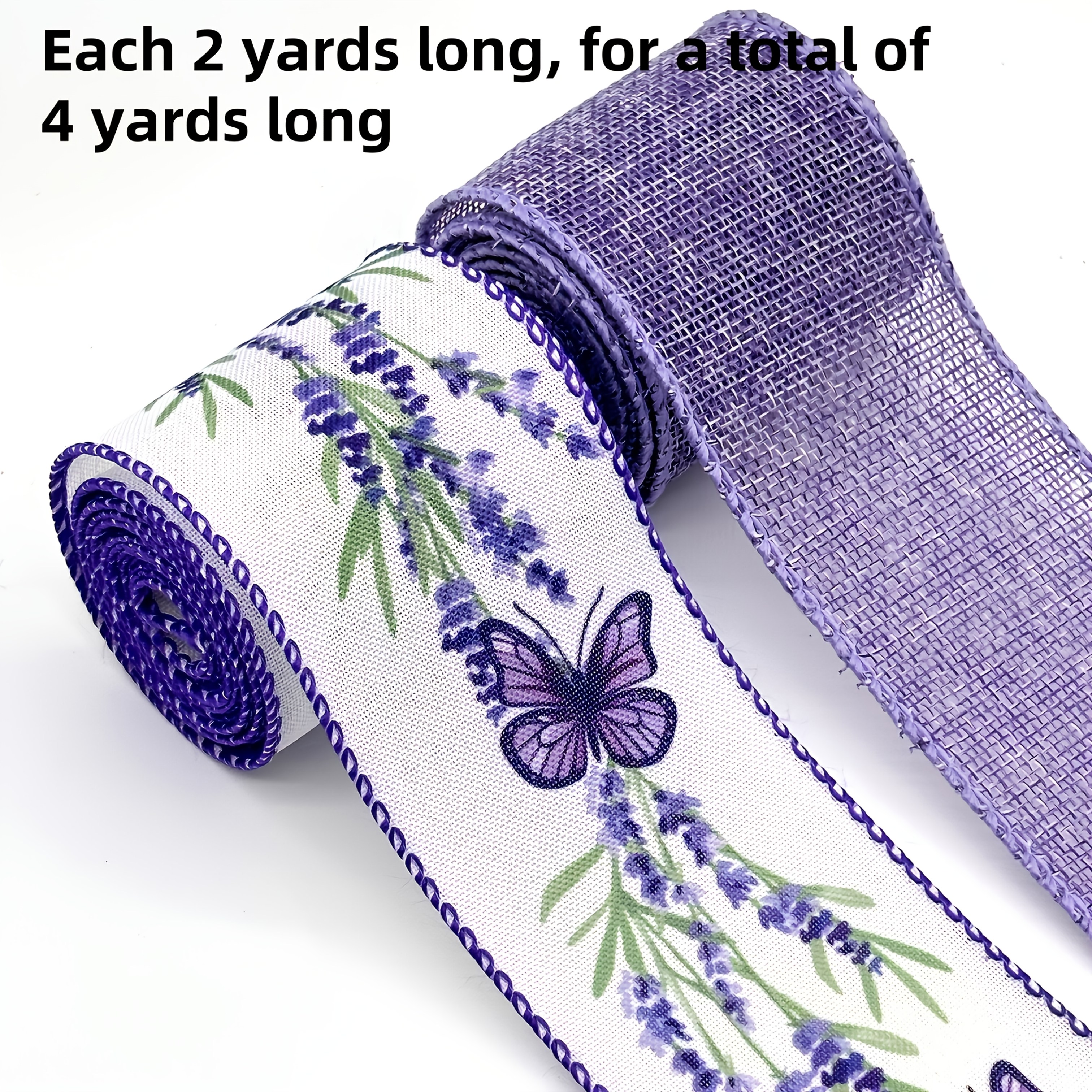 Image of Long Purple Ribbons With Lavender Pattern (each Long, Totaling ), 2.5 Inches Wide, Used For Holiday Decoration, Gift Packaging, Hair Additions, Floral Arrangements, Bows And Other Decorative Ribbons