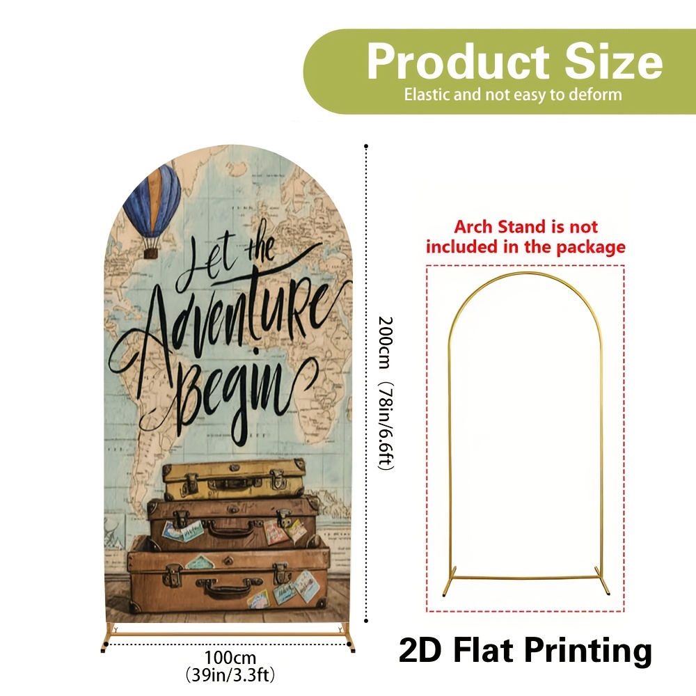 TEMU 2d Flat, 1pc Vintage Map Arch Backdrop Cover With 2d Flat Printing, Polyester Fabric, , Great For Ceremonies, Weddings, Photo Backdrops &
