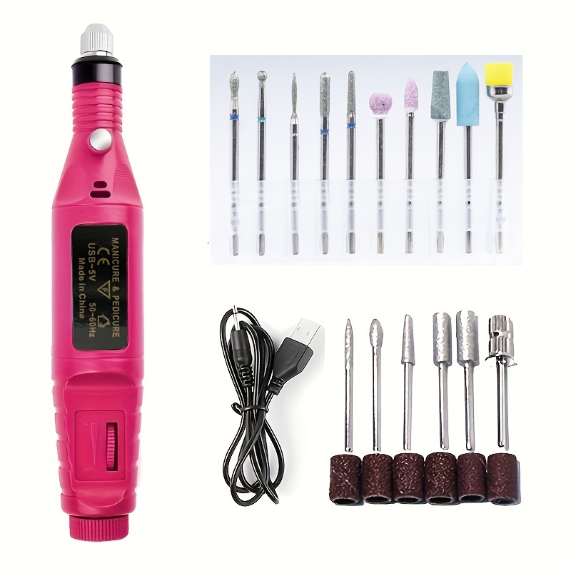 

Ensemble de perceuses à ongles électriques portables, kit de têtes de meulage à ongles 10 en 1, stylo de polissage et de retrait de vernis à ongles pour manucure et pédicure