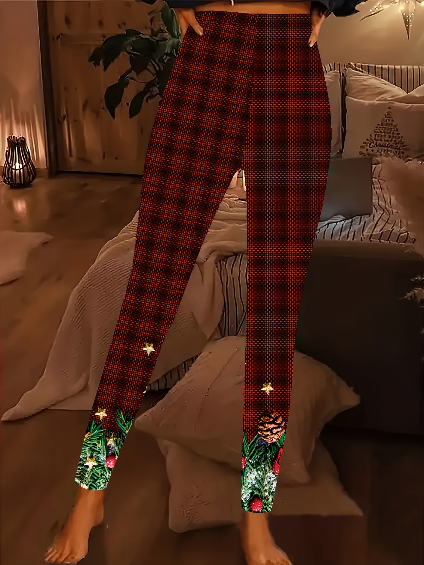 womens plus size christmas print leggings festive holiday Temu