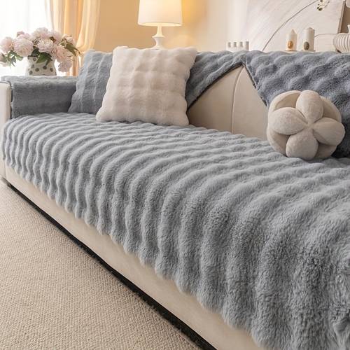 1pc Faux Rabbit Plush Sofa Cushion - Winter Warm Thickened Soft and Cozy Non-Slip Furniture Protector for Living Room, Bedroom, and Office