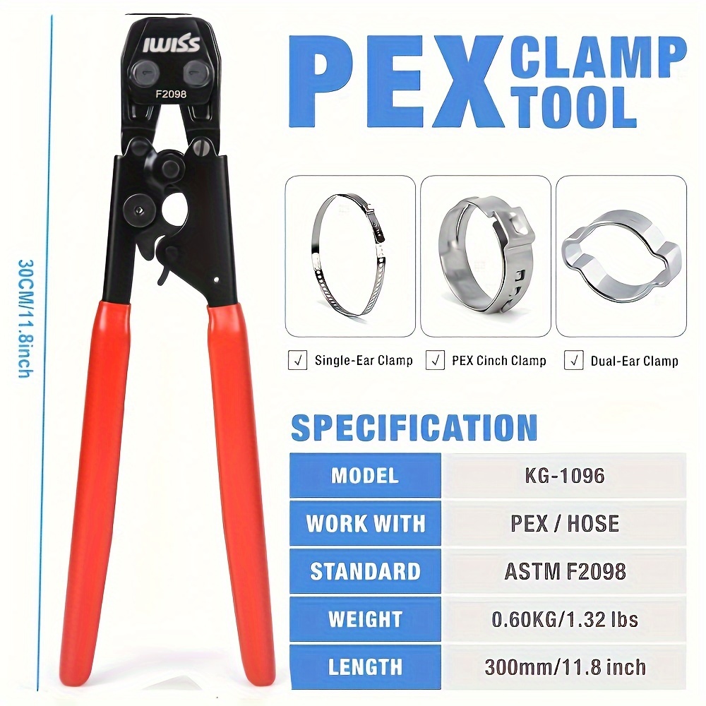 TEMU Ratcheting Pex Tool With Calibration Gauge - Fastens Stainless Clamps 3/8 To 1 For F2098 & Non-f2098 Ear Hose Clamps, Red