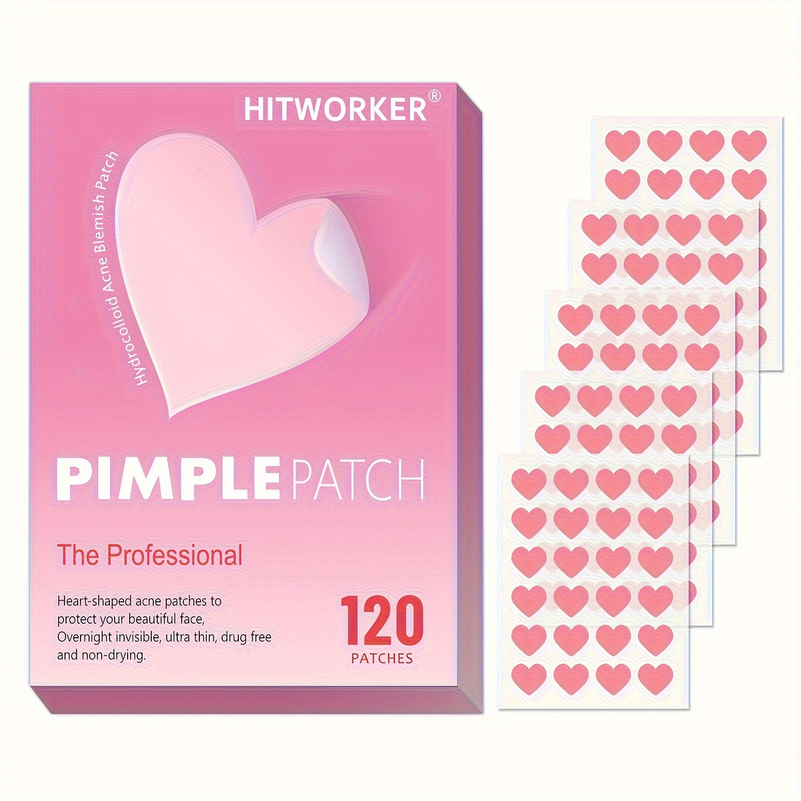 Image of 120-count Hydrocolloid Pimple Patches - And Oil Infused, Waterproof Heart-shaped Stickers For Types, Gentle, Non-irritating, And