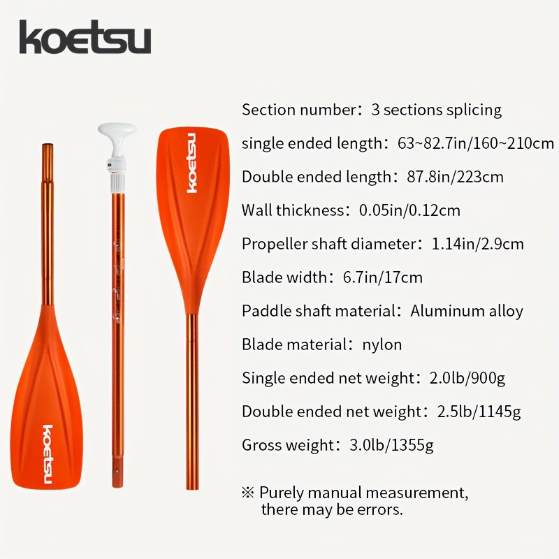 KOETSU Orange Dual-Purpose Kayak Paddle