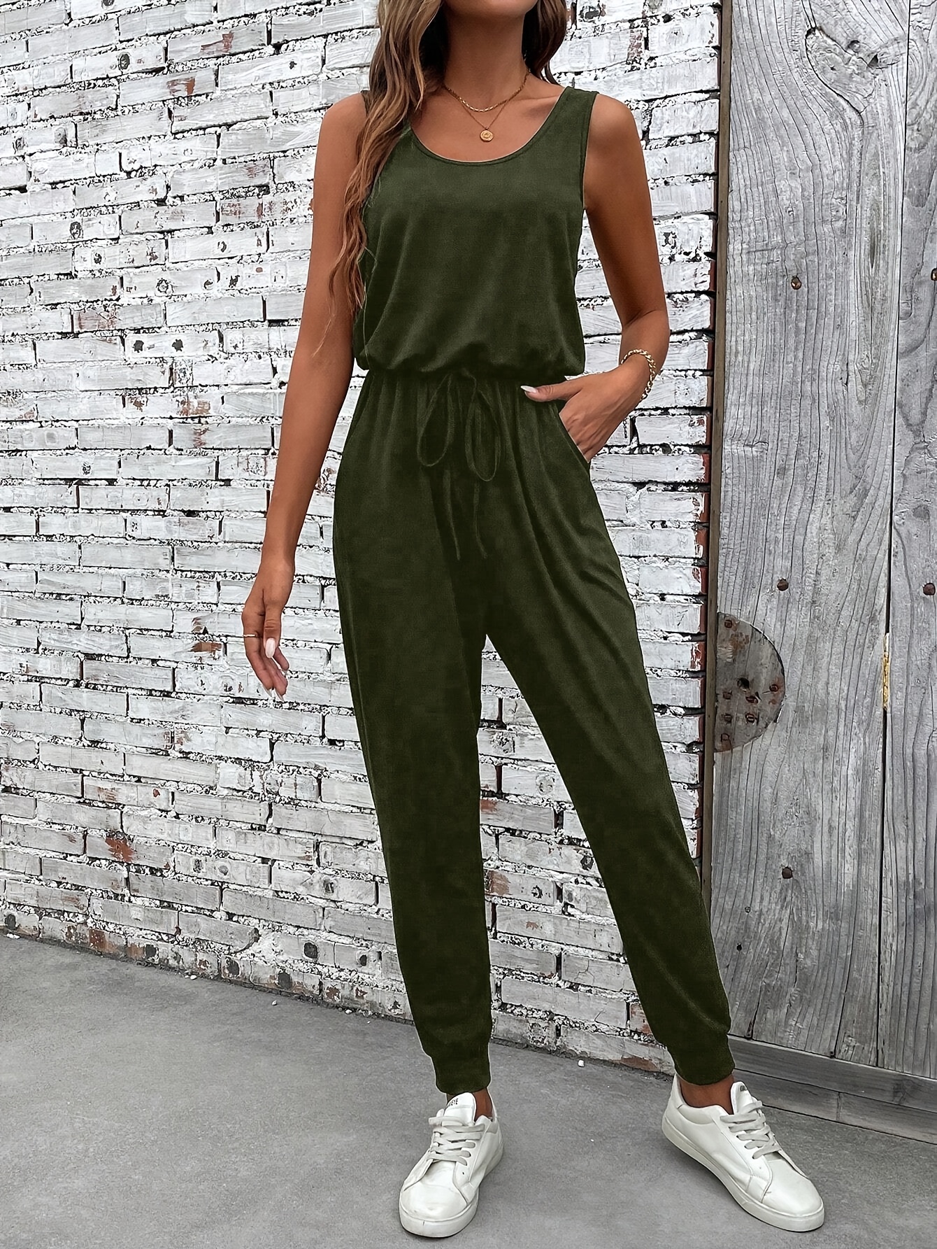Casual Jumpsuits Jersey Jumpsuits Ladies Tie Waist Casual Jersey