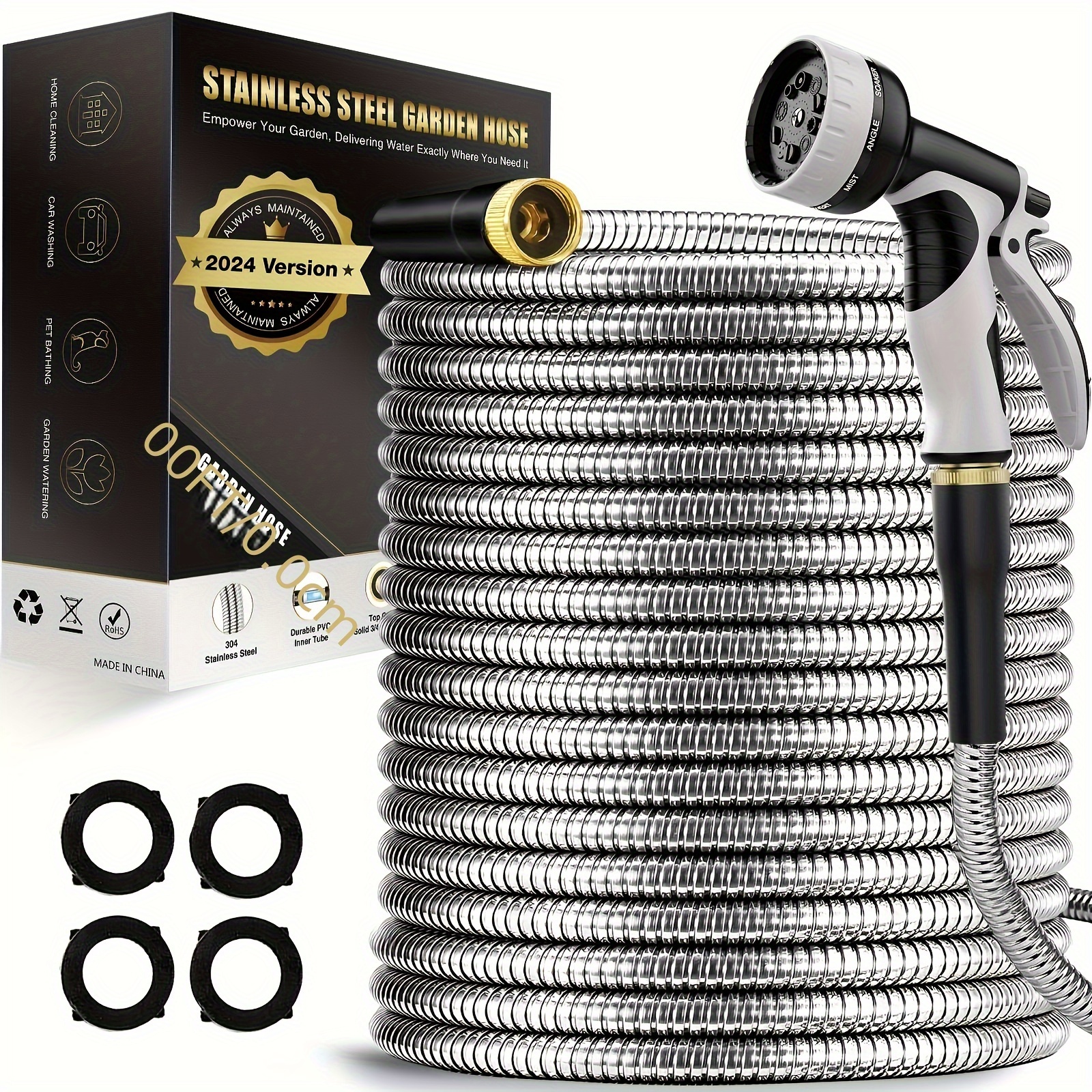 

100ft -duty Steel Hose 10 Nozzles - Rustproof, & For Watering Plants, &