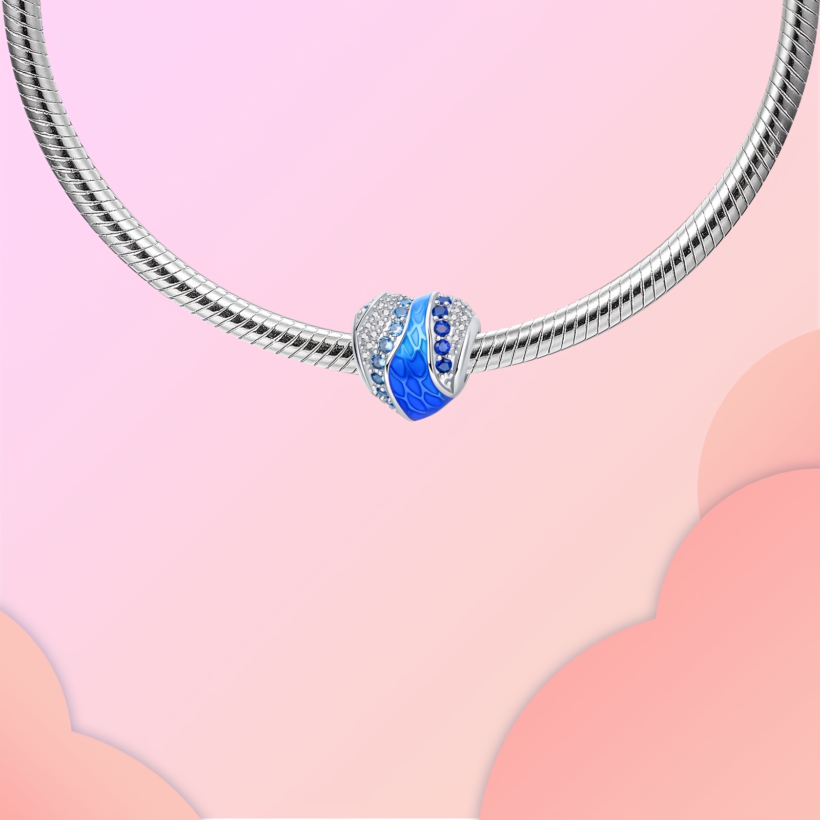 304 Stainless Steel Gradient Blue Heart Charm for DIY Bracelets