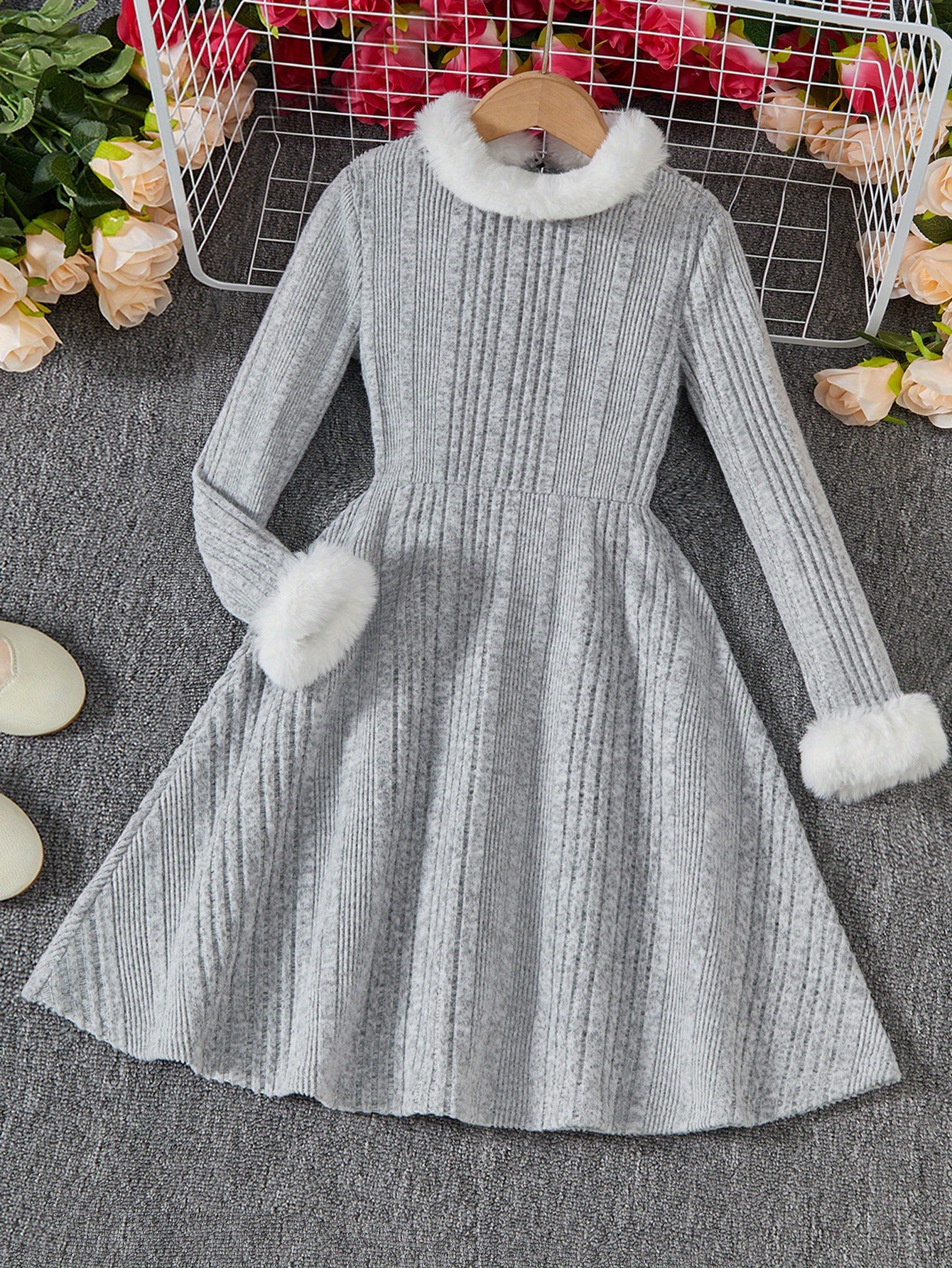 navy blue dress for baby girl Faux-Fur Trim Mini Dress main image 0