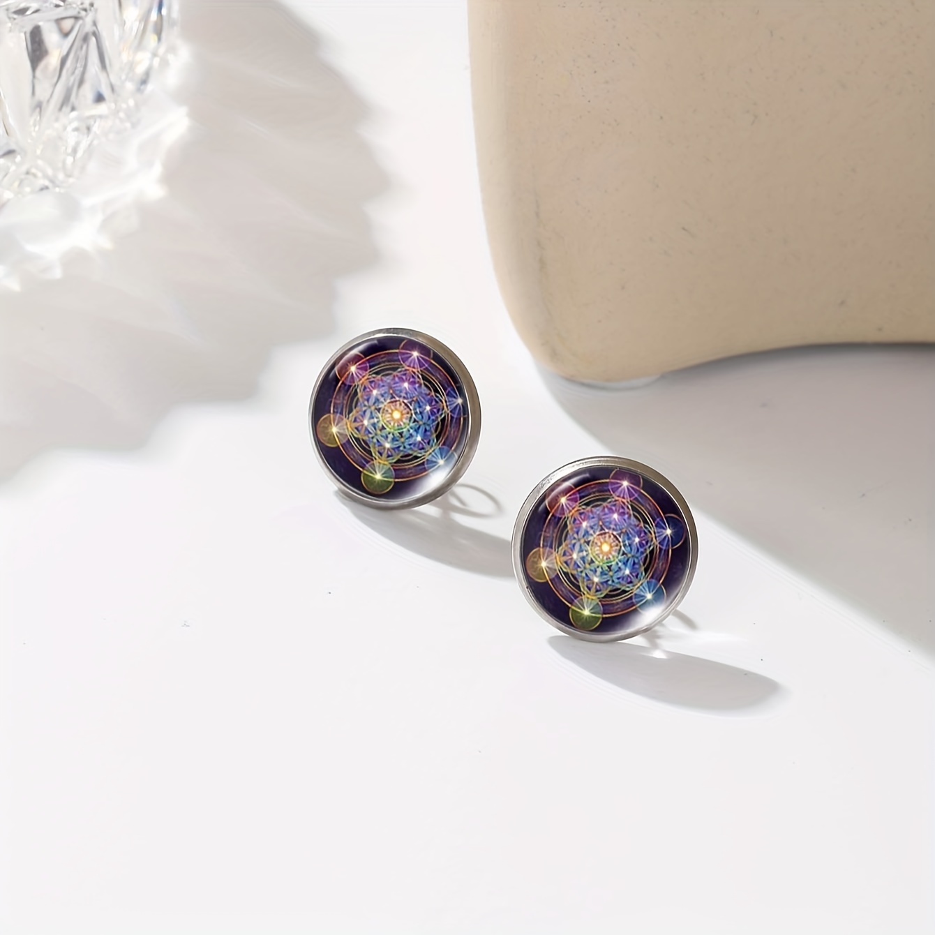 Men's Vintage-Inspired Metatron Cube Stud Earrings