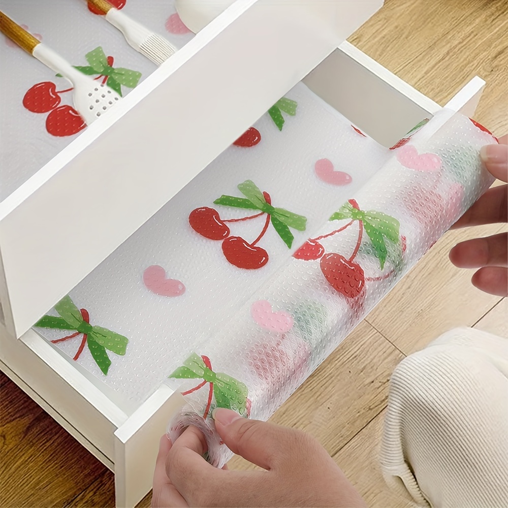 

Peva Cherry Pattern Shelf Liner - Non-adhesive, Waterproof & Non-slip Drawer Mat For Kitchen Cabinets, Refrigerator Pad, Cupboard Placemats - Easy To Cut, Fridge Liner Roll (1 Roll, 150cmx30cm)