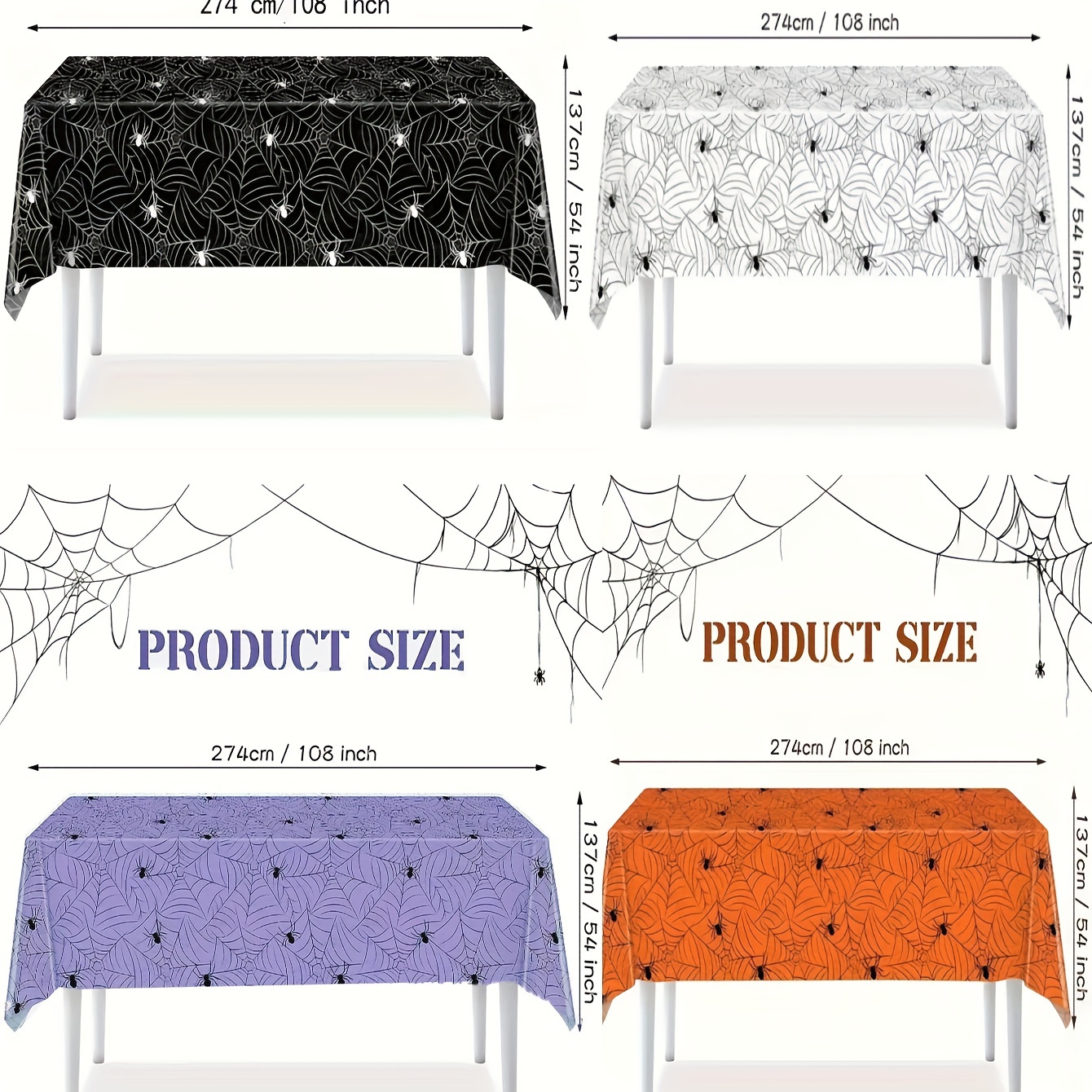 

Spider Web Tablecloth, Large Size 108x108 Inches, Thickened Waterproof & Stain-resistant, Machine-made Plastic, Party Decor For Home & Kitchen Use