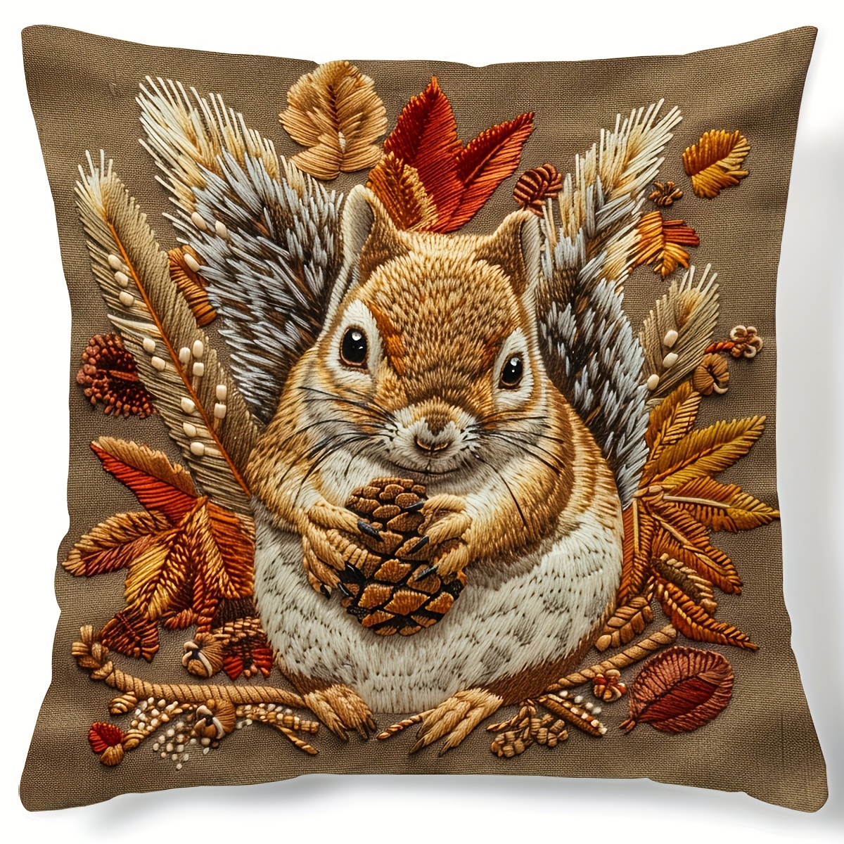 

Autumn Squirrel Throw Pillow Cover With Pumpkin, Maple Leaf, And Sunflower Design - Machine Washable Contemporary Linen , Zipper Closure For Living Room And Outdoor Decor, 18x18 Inch - Single Pack