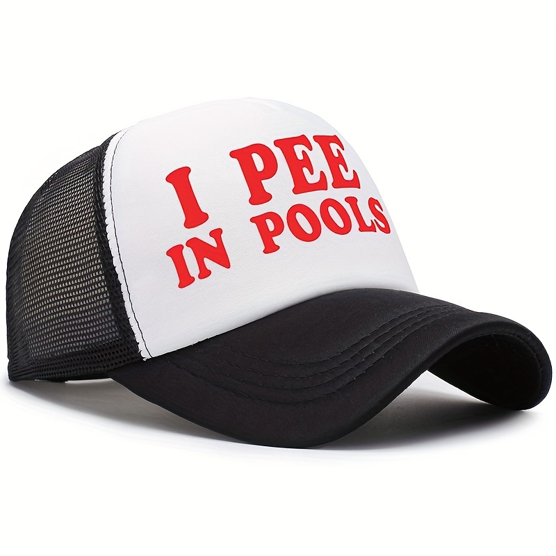 

Not Funny Curved Brim Baseball Cap, I Pee In Pools Print Breathable Mesh Trucker Hat, Snapback Hat For Casual Leisure Outdoor Sports