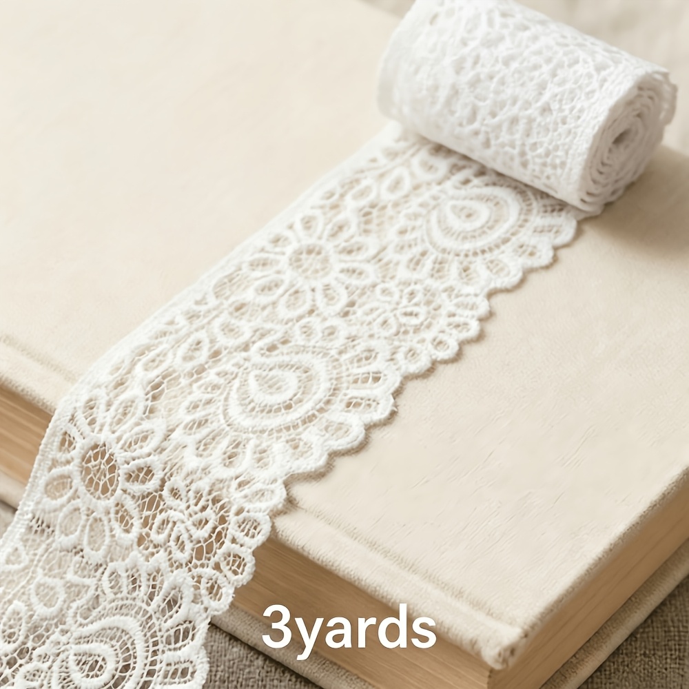 TEMU 1pc 3 Yards Long 9cm Wide Elastic Lace Trim Lace Ribbon Fashion Accessory Ruffles Skirt Diy Decoration Home Lace