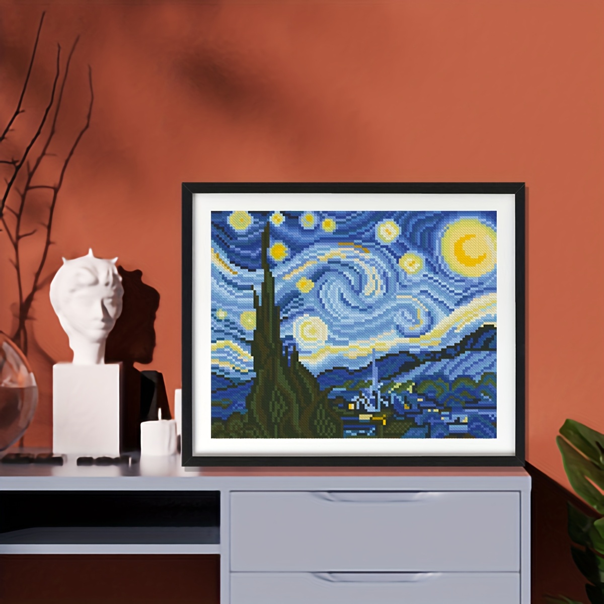 TEMU -style Oil Painting Printed Cross- Kit, Van Gogh Starry Night Pattern, Suitable For Beginners, 11ct Medium Grid, Three-strand Thread Embroidery,