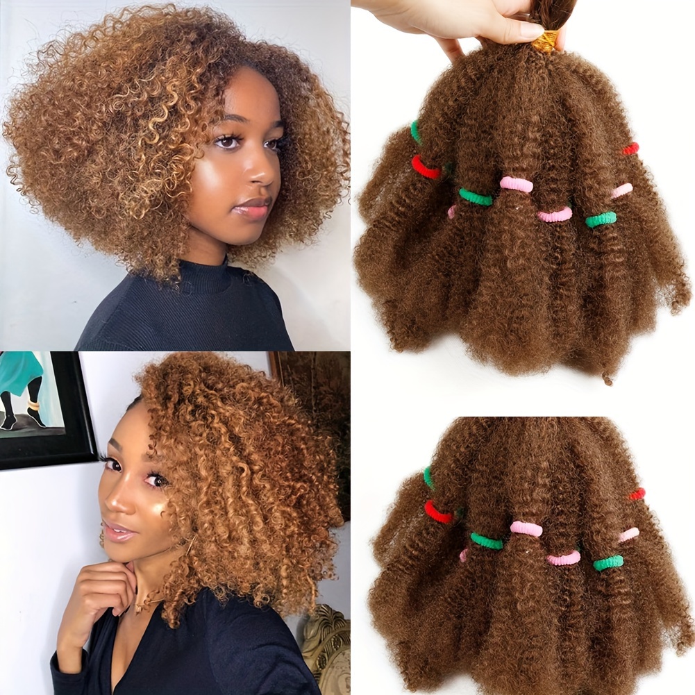 TEMU 6-inch Afro Crochet Hair Extensions - Synthetic Braiding Hair Bundle In Natural Black Ombre, Daily Wear & Parties
