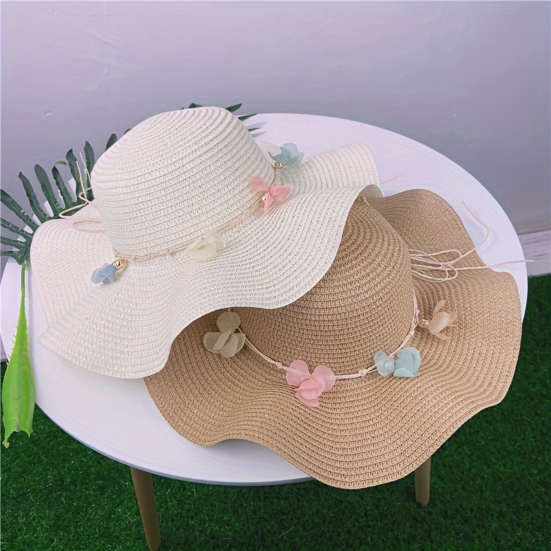Elegant Rose Garland Sun Hats Wide Brim Lace Trim Easter - Temu