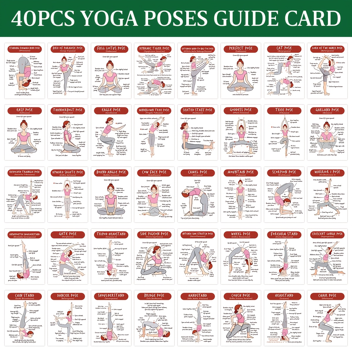 Image of A Set Of 40 Yoga Cards, Essential For Beginners, Perfect For Home Practice And Teaching