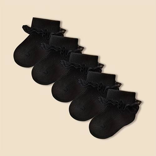 5 pairs of soft and breathable baby girl socks featuring elegant lace trim designed simply for everyday wear and special occasions hand wash only with exquisite lace details