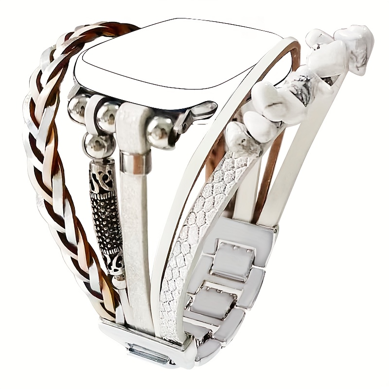 TEMU Correa de cuero sintético y cómoda con coloridas piedras de mosaico, compatible con Apple Watch tamaños 38/40/41/42/44/45/46/49 mm. La correa de