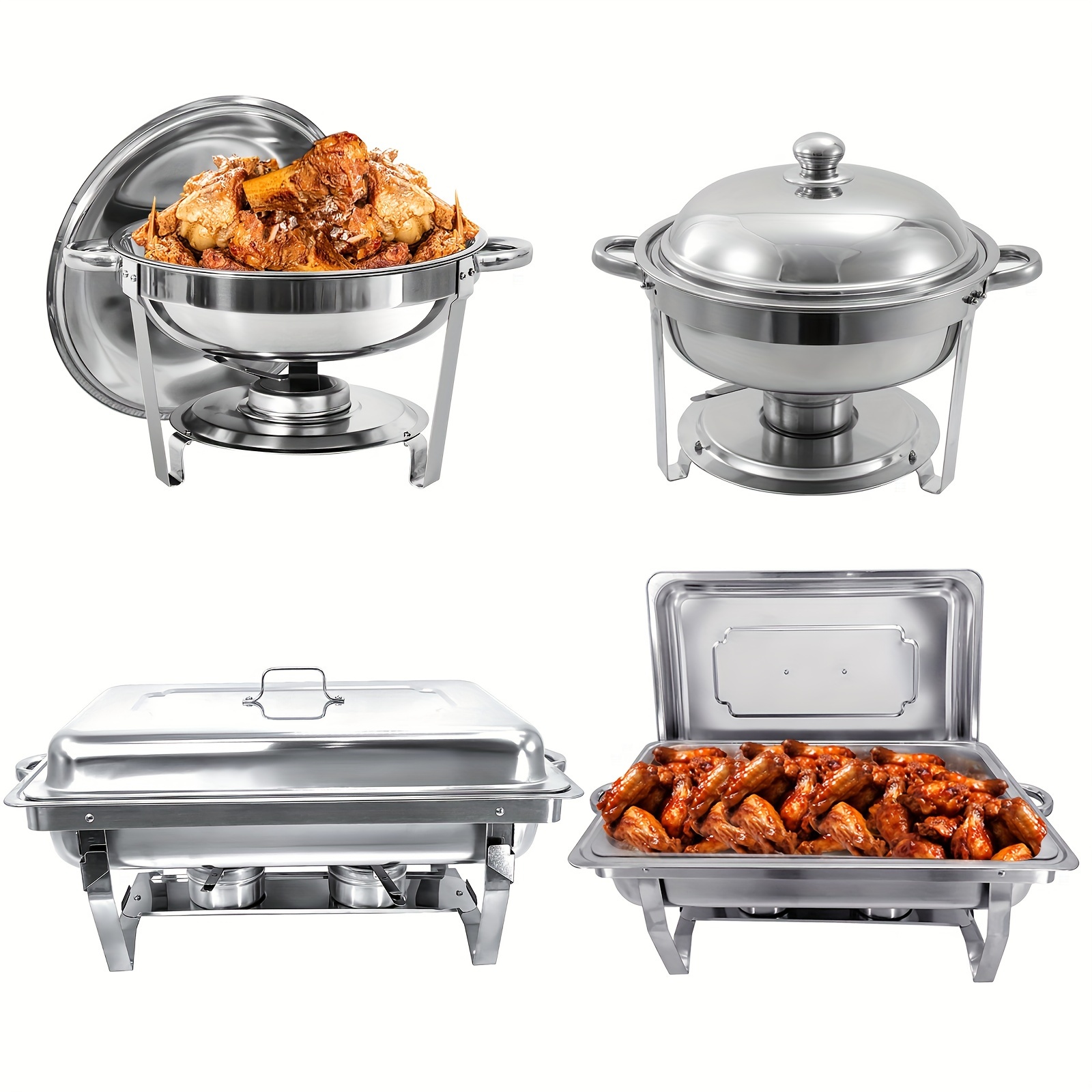 

4 Packs Chafing Dish Buffet Set, Stainless Steel Food Warmer Sets For Restaurant Catering Parties Weddings (2 Packs 8qt Rectangular+2 Packs 6qt Round)