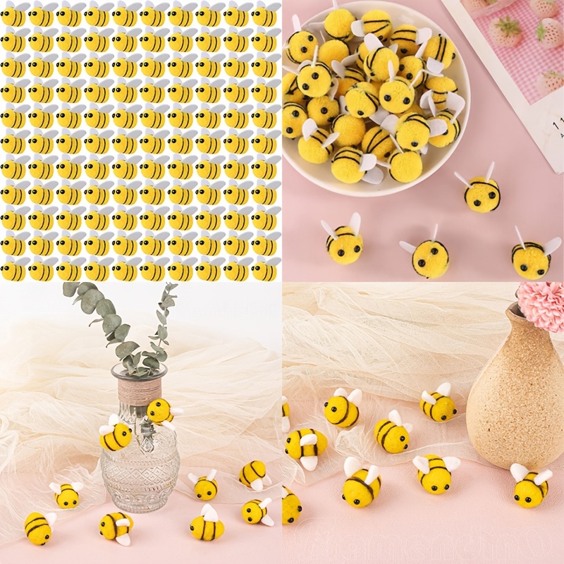 

[48pcs Cute Plush Bee Decorations] 48pcs Fabric Bee Pom Poms, Cute Plush Decorations, For Diy Crafts, Home, Birthday, Party, Holiday,