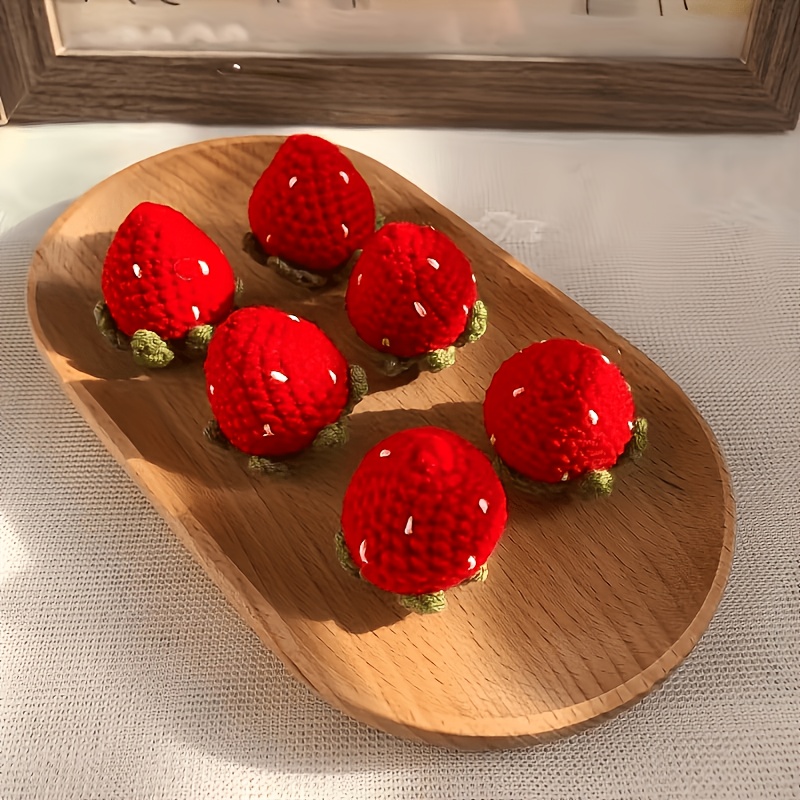 Image of 6pcs Hand-crocheted Mini Strawberry Additions, Suitable For Making Keychains, Bag Charms, Home Decor, Car Ornaments, Birthday Gift Decorations, And Holiday Additions