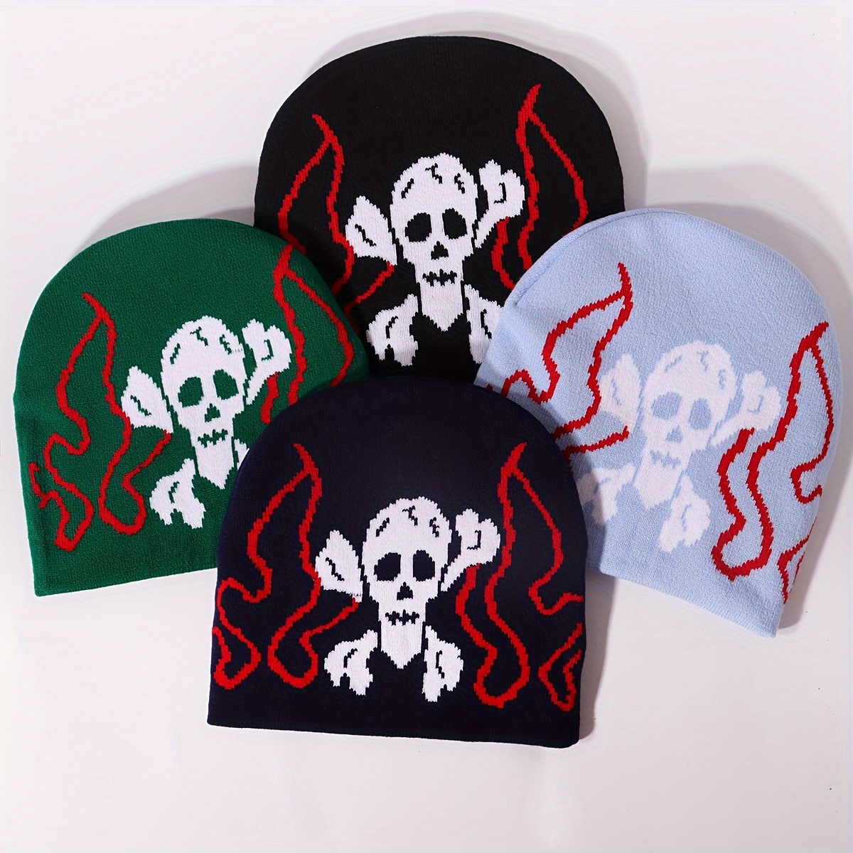 Unisex Stretch Knit Skull Beanie Hat, Acrylic Winter Cap for Outdoor Sports Cross Bones Embroidered Beanie Skull Winter Hat | eBay main image 4