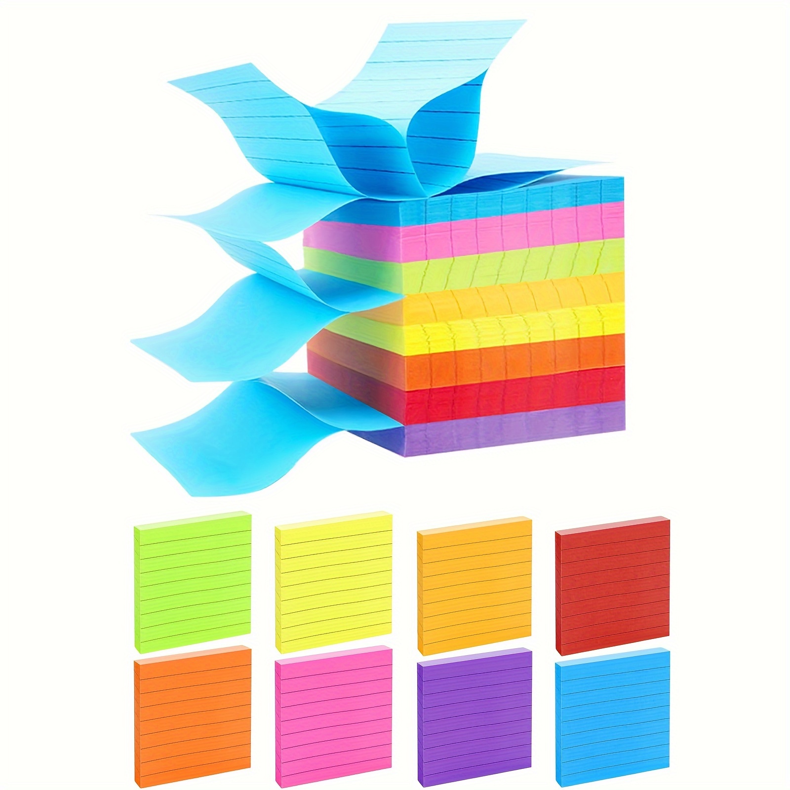 

8 Packs Pop Up Lined Sticky Notes 3x3in, Self Stick Notes With Lines 50 Sheets Per Pad Bright Self Adhesive Memo Papers With Lines For Office, Home, Meeting