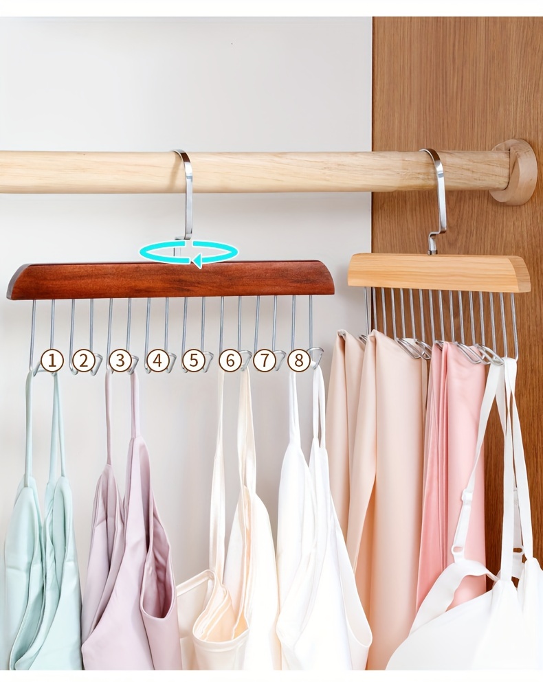 1pc wooden clothes hanger with 8 wave hooks multi purpose unfinished wood hanger for undergarments bras and accessories storage details 1