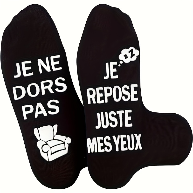 TEMU 1 Paire de Chaussettes Humoristiques avec Française pour Homme - "Je ne dors pas, je mes yeux" Français Cadeau, Lavables en Machine, Cadeau