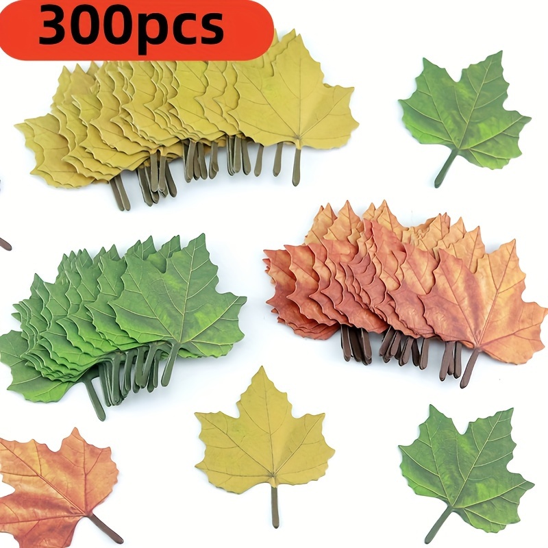 

300 Pcs Autumn Maple Leaves Stickers - 3 Colors, Ideal For School, Office, Or Home Use - 8.5cm X 7cm