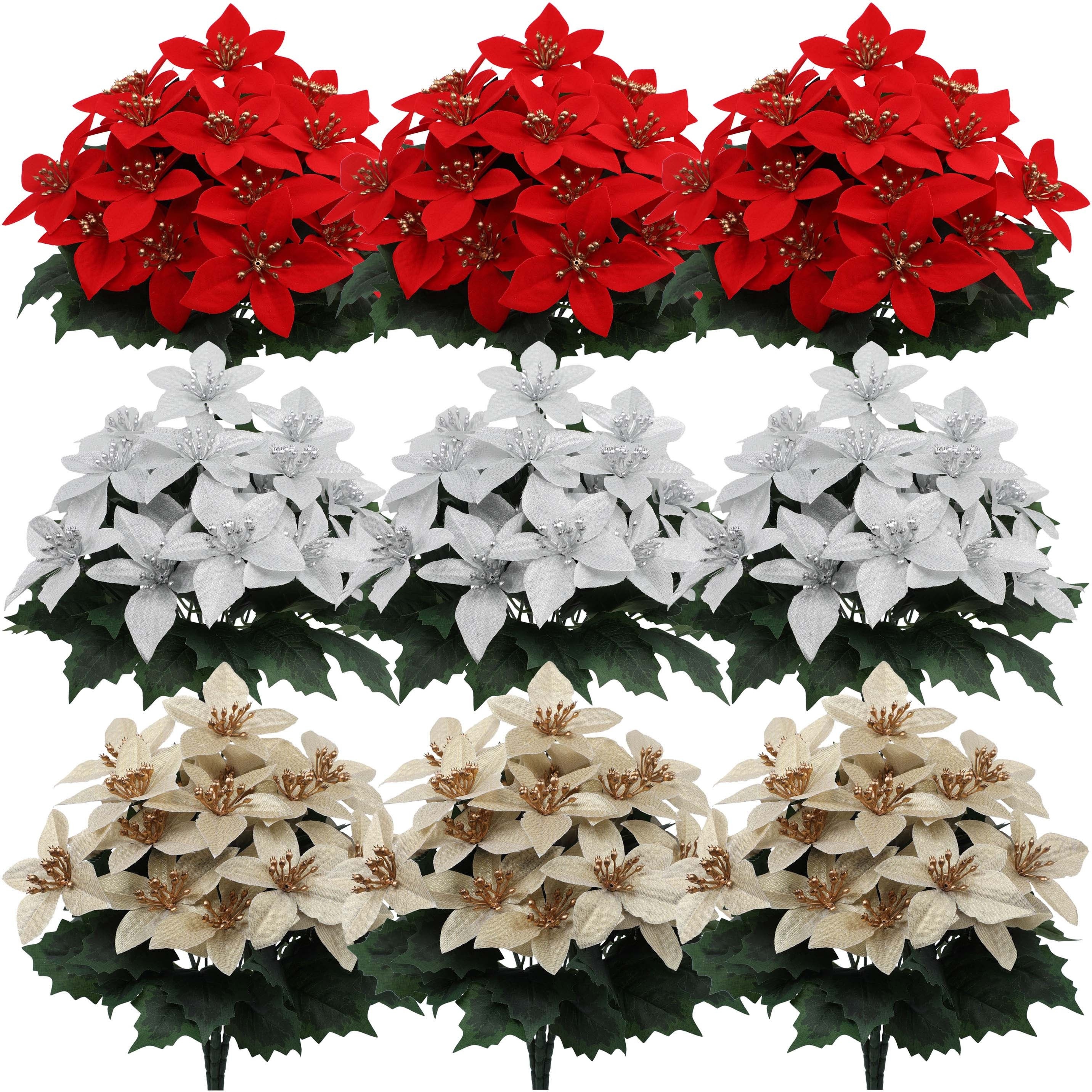 

4pcs Artificial Poinsettia Flowers For Christmas - Home & Window Decor, Enhancement