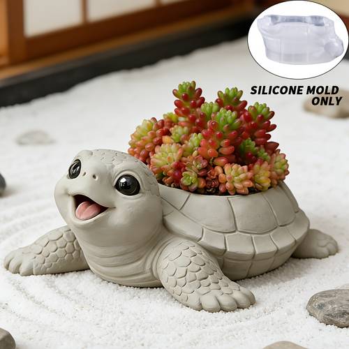 resin casting molds adorable smiling sea turtle silicone mold heat resistant non stick and easy to clean suitable for making succulent planters cement potted plants stone containers and plaster decorative ornaments beginner friendly