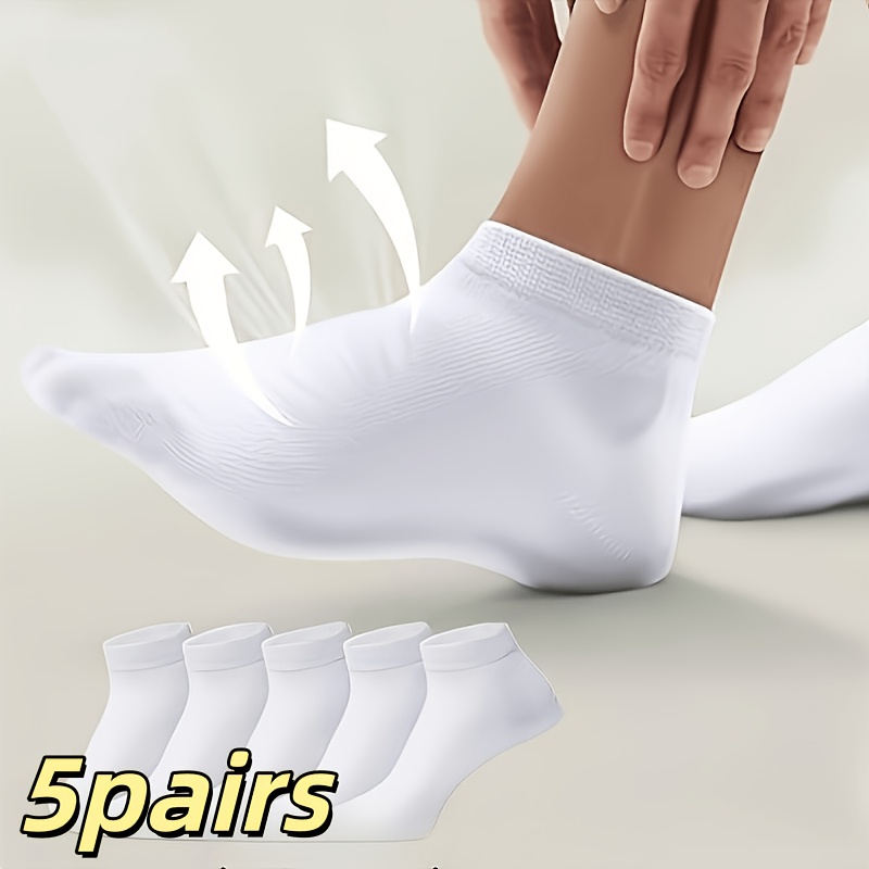 TEMU 5pairs Summer Unisex Socks Breathable Low Top Moisture Wicking Seamless Design Solid Color Casual Sports Socks Smooth Fabric For Light Travel