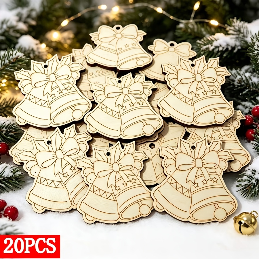 TEMU 20pcs Pack Wooden Bell-shaped Hanging Decorations - Artificial Christmas Bells Suitable For Tree Ornaments, Wedding, Party, New Year, / Door &