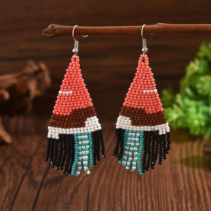 Women's Creative Trendy Long Woven Tassel Bead Earrings
