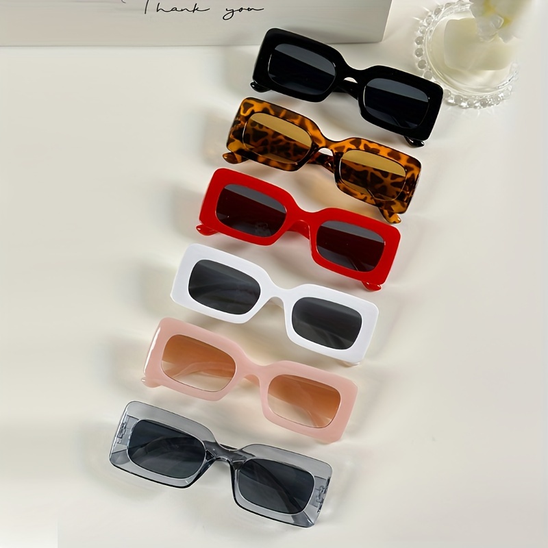 

6pcs Retro Rectangle For Women Men Cute Candy Color Fashion Anti Glare Sun Shades For Vacation Beach Party