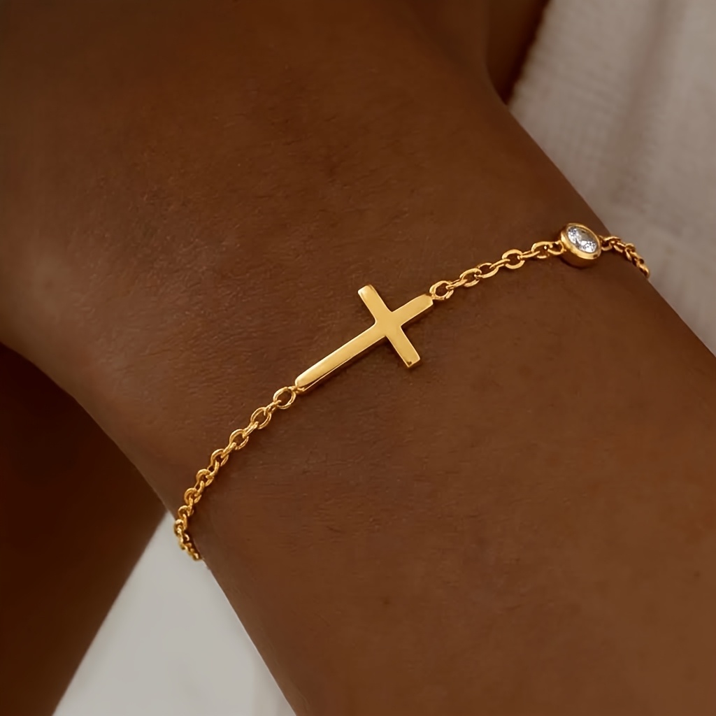 18K Gold-Plated Horizontal Cross Thin Bracelet