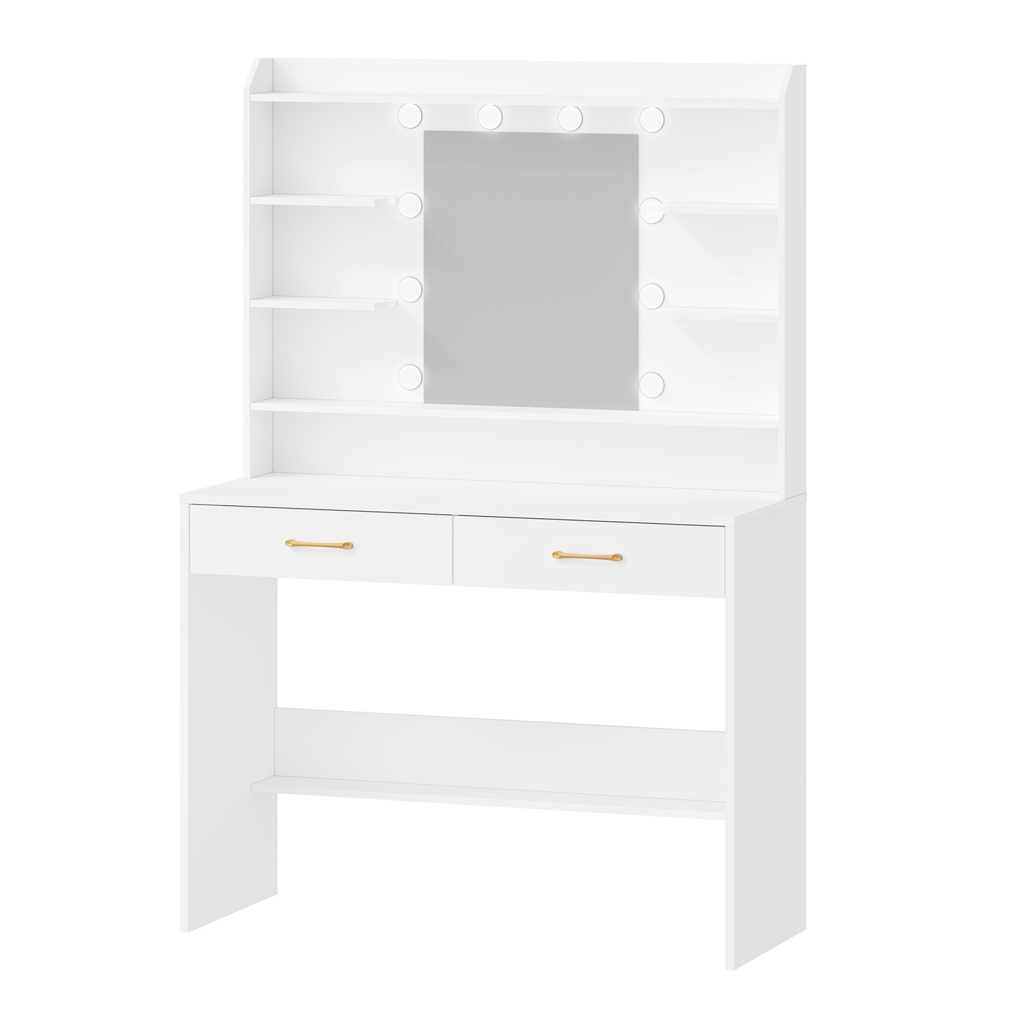 E-shop Schmuckschrank, Schminktisch mit Spiegel, Aufbewahrung für Accessoires, Schminkkommode mit Regalen 2 Schubladen, für Schlafzimmer, Wohnzimmer,