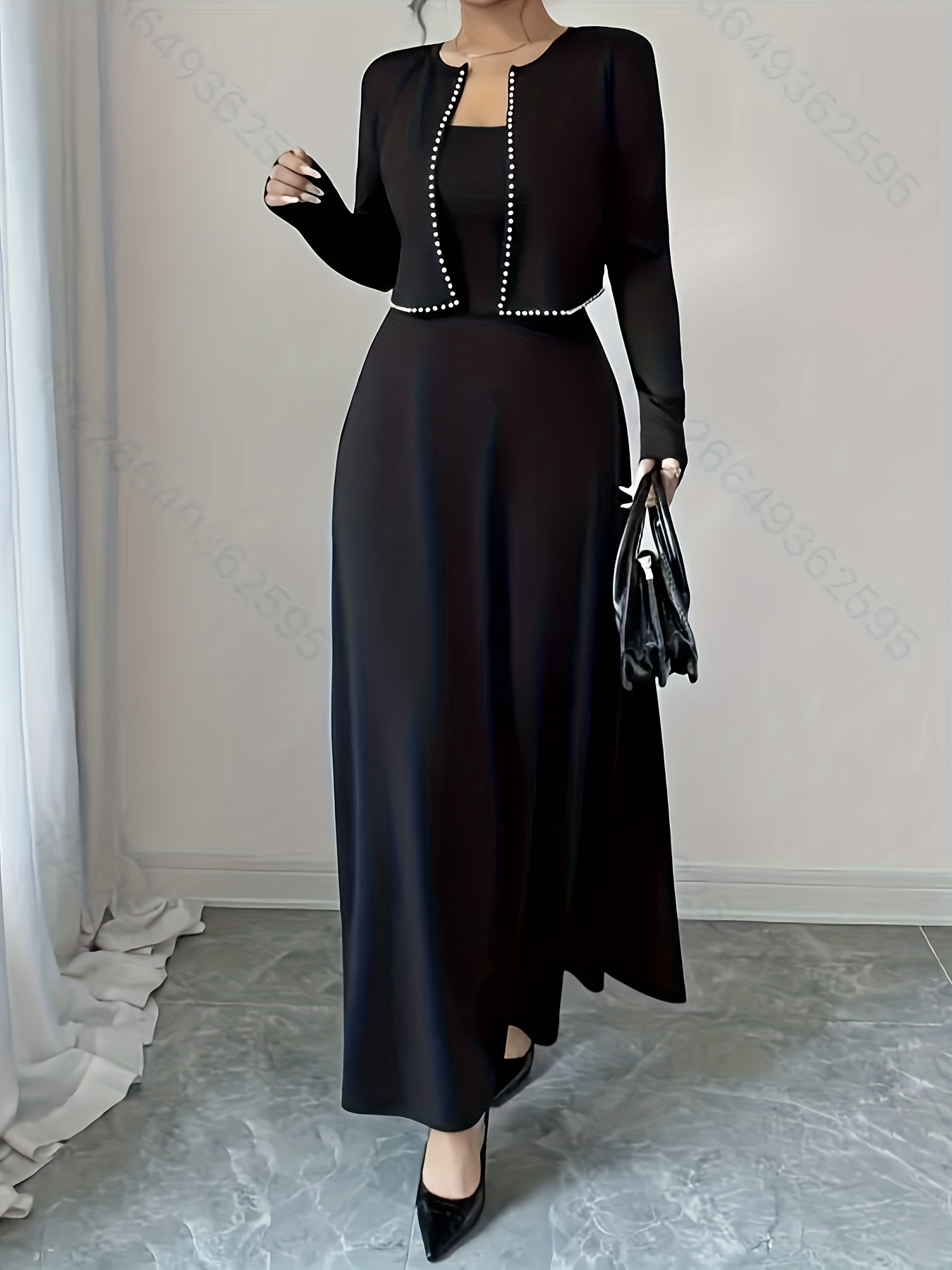 NS702 Women's Beaded Dress and Jacket Set, Solid Color Designer Elegant  Autumn/Winter Jacket and Dress Set, European and *