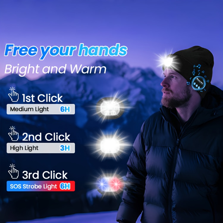 hats with lights knitted hats led light   music hats with headphones warm hats suitable for outdoor night running and night fishing christmas light hats unique christmas birthday gifts black for men and women Product details 4