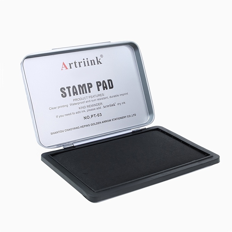 Stamp Pad, Square Metal Case - 4 Vibrant Colors Quick Dry & Waterproof, Refillable For Office & Finance