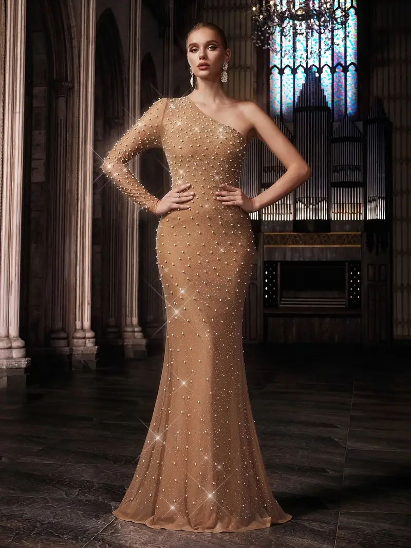 beige sequin dress long BEIGE LONG DRESS WITH SEQUINS