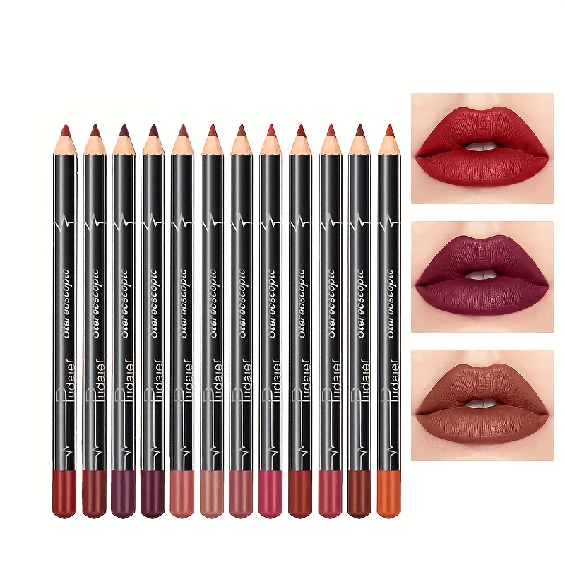 Image of 12-color Matte Lip Liner Set - Waterproof, Durable Lip Liner, Cup - Christmas Gift - Contains Plant