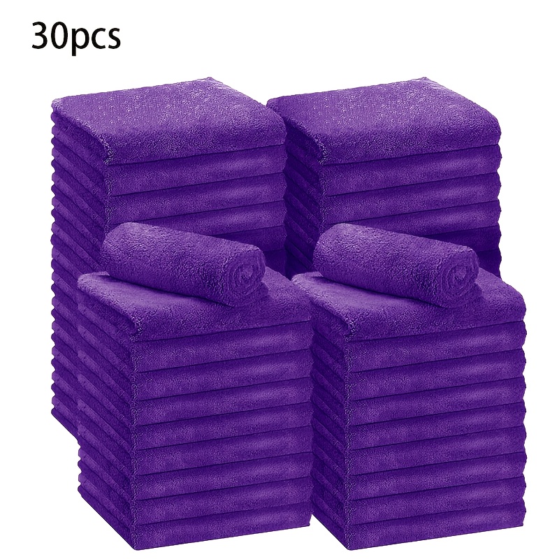 TEMU 30pcs, Fiber Cleaning Cloths, Edgeless Absorbent Plush Towels For Car Polishing And Drying, 450gsm, 16 X 16 Inches - Purple