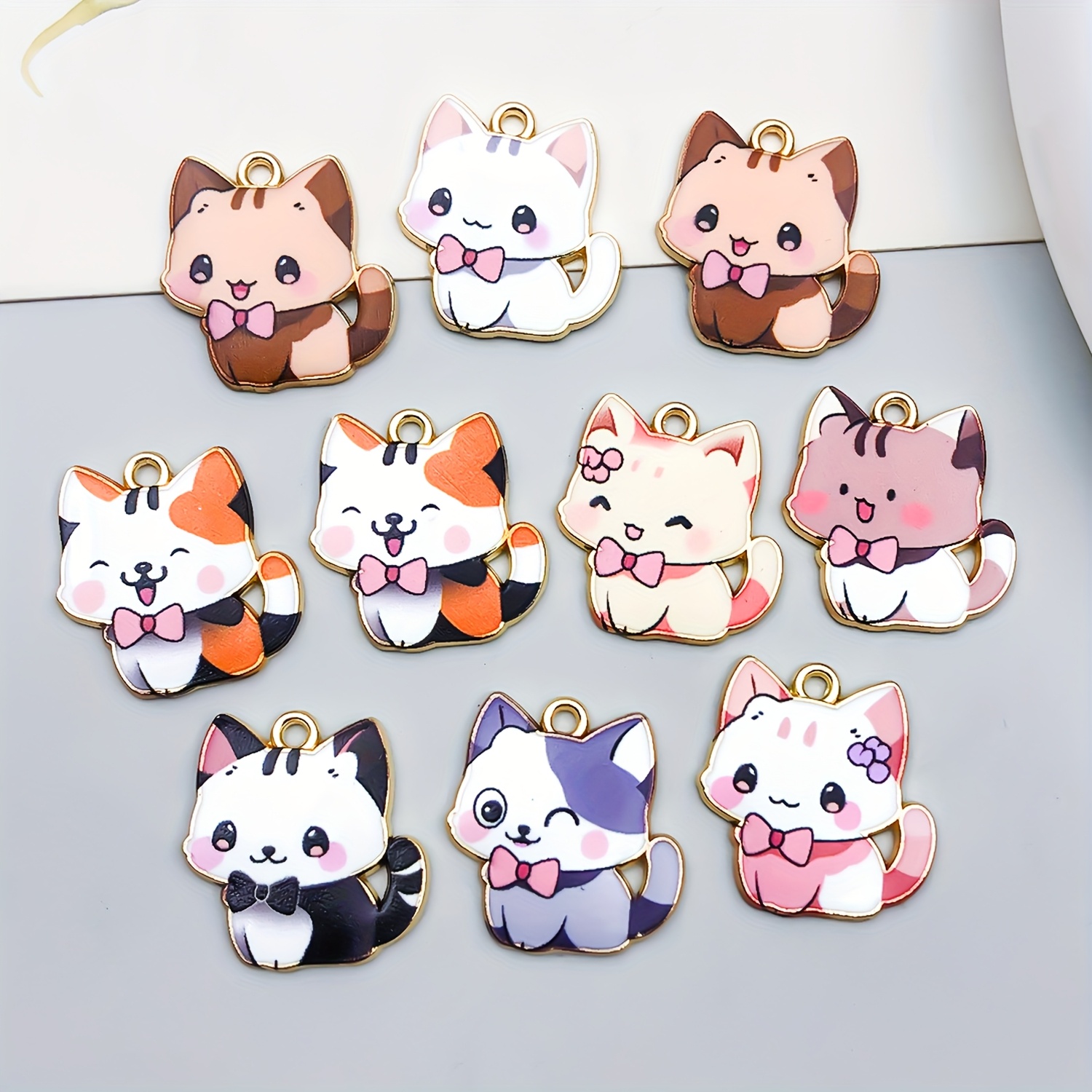 10pcs Alloy Enamel Cute Printed Cat Set Pendant Jewelry Making Diy Keychain Earrings Pendant Design Charms For Jewelry Making Bracelets Necklace